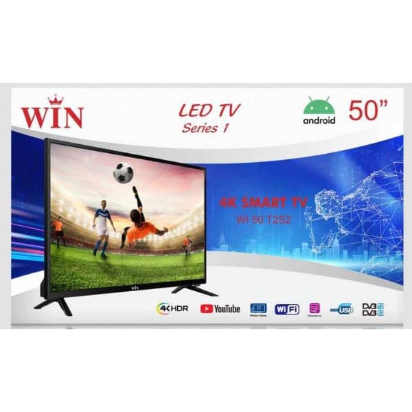 Ecran plat 50" WIN Smart 4k Androïd WI50T2S2 avec Decodeur Integré, Wifi Full Option Garantie 1 an